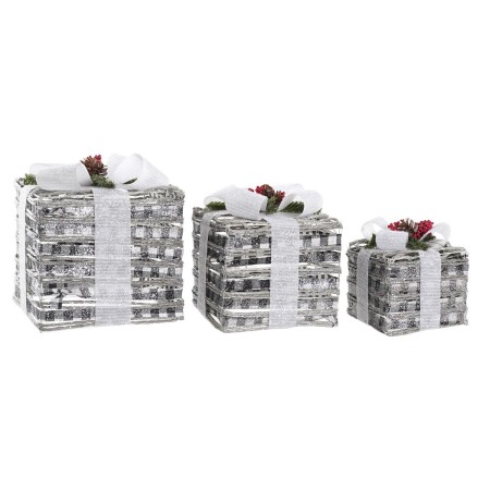 Set di Scatole Decorative DKD Home Decor LED Metallo Rattan Nevoso (25 x 25 x 29 cm)