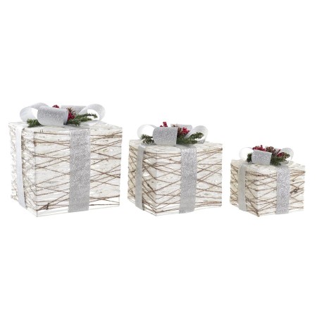 Set di Scatole Decorative DKD Home Decor Bianco LED Rattan (25 x 25 x 28 cm)