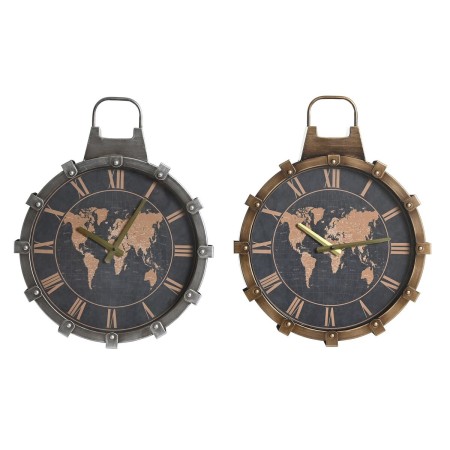 Orologio da Parete DKD Home Decor Cristallo Argentato Dorato Ferro Mappamondo (42 x 8,5 x 54 cm)