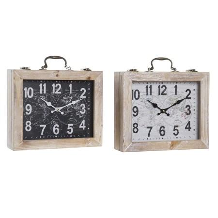 Orologio da Tavolo DKD Home Decor Legno Cristallo Naturale Nero Vintage Mappamondo (30 x 8 x 30,5 cm) (2 Unità)