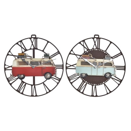 Orologio da Parete DKD Home Decor Furgone Rosso Metallo Celeste Vintage (34 x 3,5 x 32,5 cm) (2 Unità)