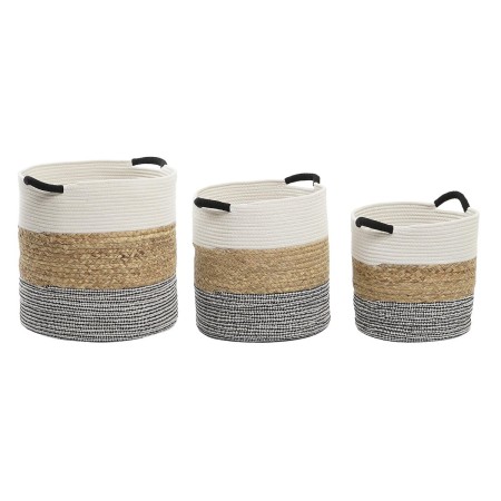 Set di Cestini DKD Home Decor Beige Cotone Fibra naturale (40 x 40 x 40 cm) (3 Pezzi)