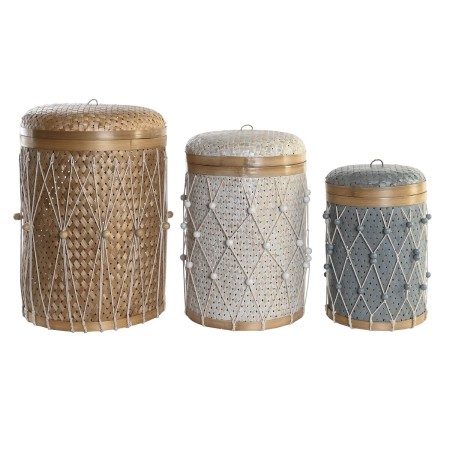 Set di Cestini DKD Home Decor Cotone Bambù Boho (46 x 46 x 58 cm)