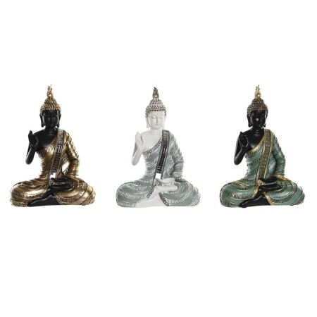 Statua Decorativa DKD Home Decor Azzurro Dorato Buddha Verde Resina Orientale (19 x 10 x 26,5 cm) (3 Unità)