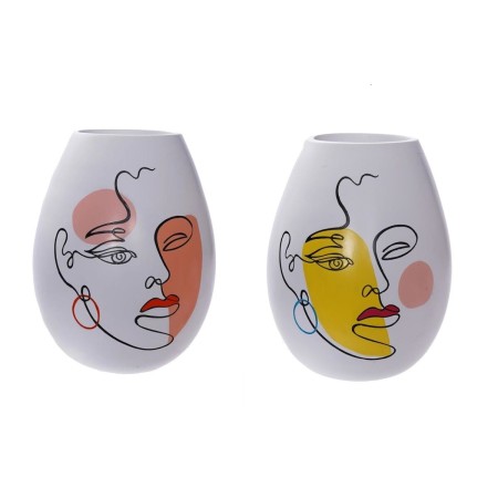 Vaso DKD Home Decor Viso Bianco Resina Multicolore (22,5 x 22,5 x 29 cm) (2 Unità)