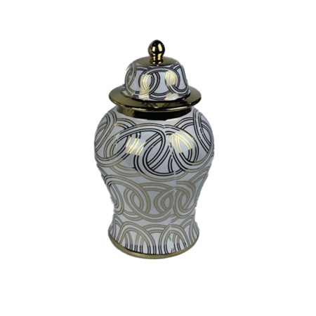 Vaso DKD Home Decor Porcellana Dorato Bianco Orientale (17 x 17 x 31 cm)