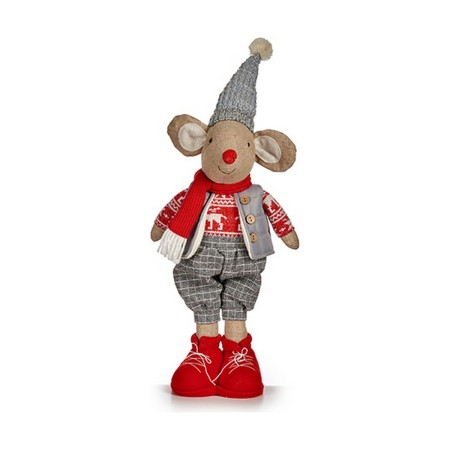 Statua Decorativa Mouse 48 cm Natale Rosso Grigio Poliestere Bianco Crema