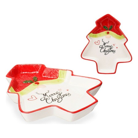 Centrotavola Albero di Natale Babbo Natale Ceramica Rosso Bianco (19,6 x 3 x 23 cm)