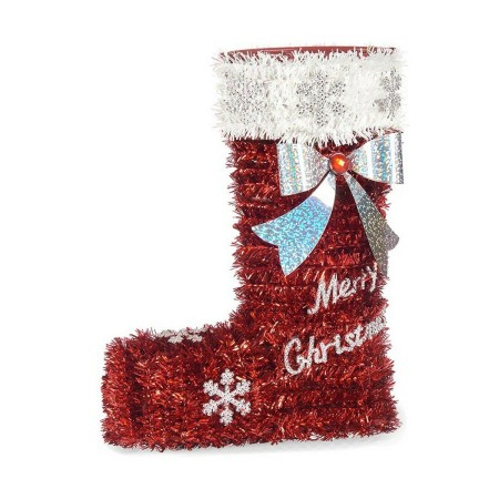 Calza di Natale Tinsel Rosso Bianco Plastica polipropilene (18 x 23 x 8 cm)