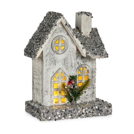 Statua Decorativa Natale Porporina Luce LED Casa Legno (19,5 x 25 x 9 cm)