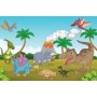 Carta Da Parati Dinosauri E Vulcano Colorati- Dimensione: 90x60 cm