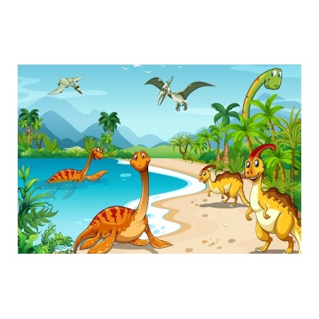 Carta Da Parati Dinosauri Sulla Spiaggia- Dimensione: 416x290 cm