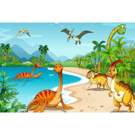 Carta Da Parati Dinosauri Sulla Spiaggia- Dimensione: 180x120 cm