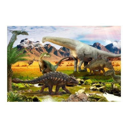 Carta Da Parati Dinosauri Realistici In Riva Al Fiume- Dimensione: 416x290 cm