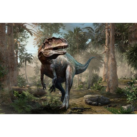 Carta Da Parati Dinosauro Realistico E Palme- Dimensione: 180x120 cm