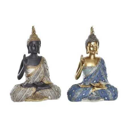 Statua Decorativa DKD Home Decor Azzurro Dorato Marrone Buddha Resina (17 x 9 x 25 cm) (2 Unità)