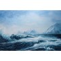 Carta Da Parati Abyss, Ocean Waves, Seascape Hand Drawn Oil . Blue Sea Tides And Ice Blocks, Frozen Pond, Winter Marine Scenery 