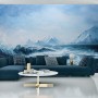 Carta Da Parati Abyss, Ocean Waves, Seascape Hand Drawn Oil . Blue Sea Tides And Ice Blocks, Frozen Pond, Winter Marine Scenery 