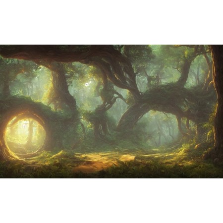 Carta Da Parati Amazing Fantastic Curved Forest. Forest Landscape Of Trees In The Rays Of The Sun. 3D- Dimensione: 180x120 cm