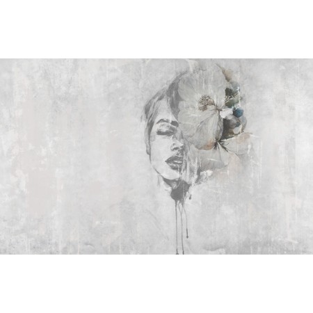 Carta Da Parati Spectacular Watercolor Woman Face With White Flower. Digital Art . Mural For Wallpaper.- Dimensione: 405x270 cm