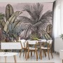 Carta Da Parati Pattern Wallpaper Jungle Tropical Drawings Of Palms Trees And Birds Of Different Colors With Birds And Pink Back