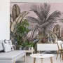 Carta Da Parati Pattern Wallpaper Jungle Tropical Drawings Of Palms Trees And Birds Of Different Colors With Birds And Pink Back