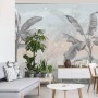 Carta Da Parati Banana Tree Wallpaper Design With Pastel Tones, Tropical Landscape, Mural Art.- Dimensione: 135x90 cm