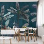 Carta Da Parati Tropical Trees Wallpaper Design, Banana Trees And Plants, Dark Background, Pattern Design, Mural Art.- Dimension