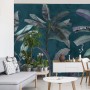 Carta Da Parati Tropical Trees Wallpaper Design, Banana Trees And Plants, Dark Background, Pattern Design, Mural Art.- Dimension