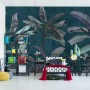 Carta Da Parati Tropical Trees Wallpaper Design, Banana Trees And Plants, Dark Background, Pattern Design, Mural Art.- Dimension