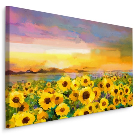 Pittura su tela Un Paesaggio Con Girasoli Come Dipinto- Dimensione: 30x20 cm