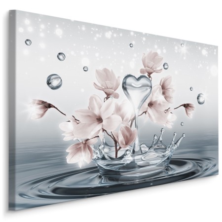 Pittura su tela Fiori Di Magnolia E Gocce D&amp039acqua 3D- Dimensione: 30x20 cm