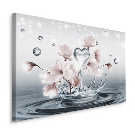 Pittura su tela Fiori Di Magnolia E Gocce D&amp039acqua 3D- Dimensione: 80x120 cm