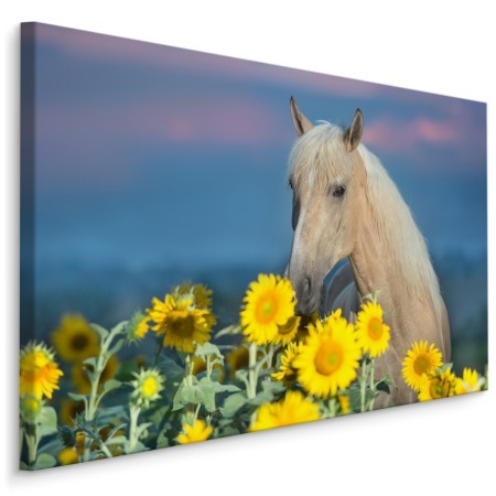 Pittura su tela Cavallo E Girasoli- Dimensione: 100x70 cm