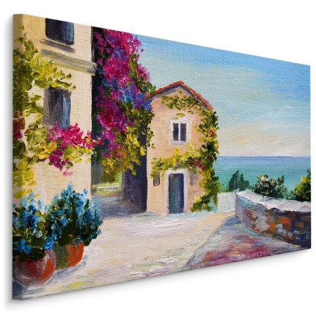 Pittura su tela Mare E Casa A Santorini- Dimensione: 30x20 cm