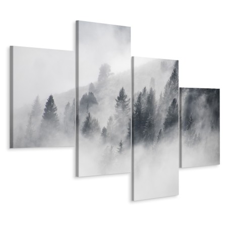 Pittura in più parti Foresta Coperta Di Nebbia- Dimensione: 150x240 cm