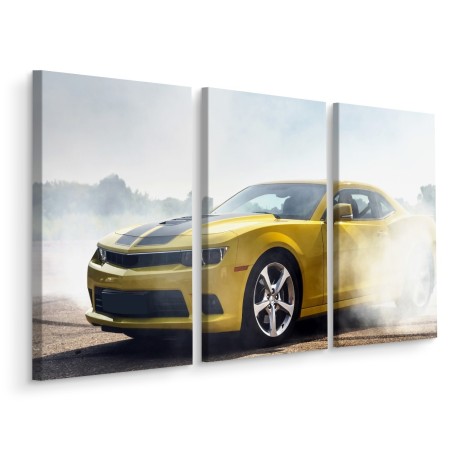 Pittura in più parti Automobile Gialla Alla Deriva 3D- Dimensione: 80x120 cm