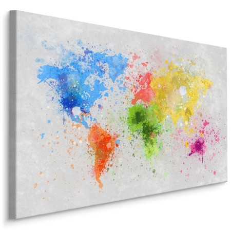 Pittura su tela Mappa Del Mondo Colorata Dipinta Ad Acquerello- Dimensione: 30x20 cm