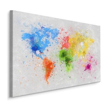 Pittura su tela Mappa Del Mondo Colorata Dipinta Ad Acquerello- Dimensione: 80x120 cm