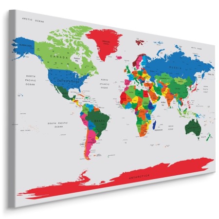 Pittura su tela Mappa Politica Mondiale Colorata- Dimensione: 40x30 cm