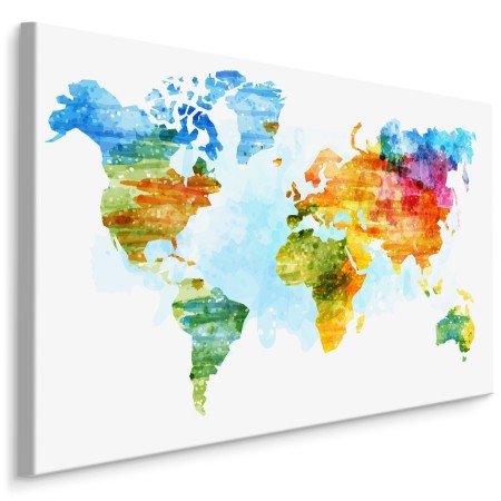 Pittura su tela Mappa Multicolore Dipinta Con Acquerello- Dimensione: 30x20 cm