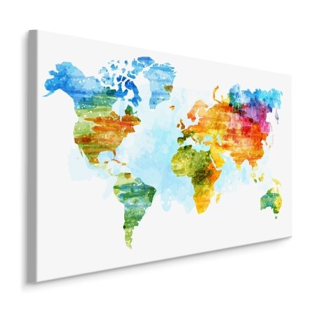 Pittura su tela Mappa Multicolore Dipinta Con Acquerello- Dimensione: 80x120 cm