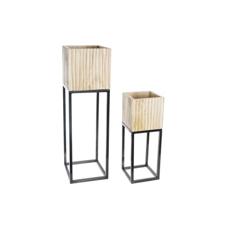 Set di vasi da fiori DKD Home Decor Naturale Nero Metallo Legno Loft (23 x 23 x 80 cm) (2 pcs)