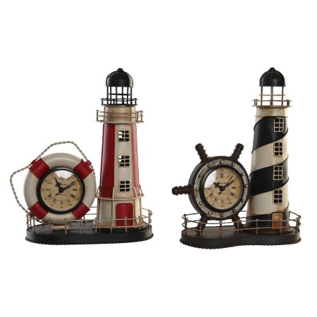 Orologio da Tavolo DKD Home Decor Rosso Nero Metallo Vintage Faro (25.5 x 14 x 32.5 cm) (2 Unità)