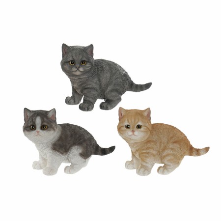 Statua Decorativa DKD Home Decor Gatto Bianco Grigio Arancio Gattino 20,5 x 10 x 15 cm (3 Pezzi) (3 Unità)