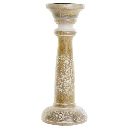 Candelabro DKD Home Decor Bianco Marrone Metallo Plastica Legno di mango Floreale Indiano 12,5 x 12,5 x 31 cm