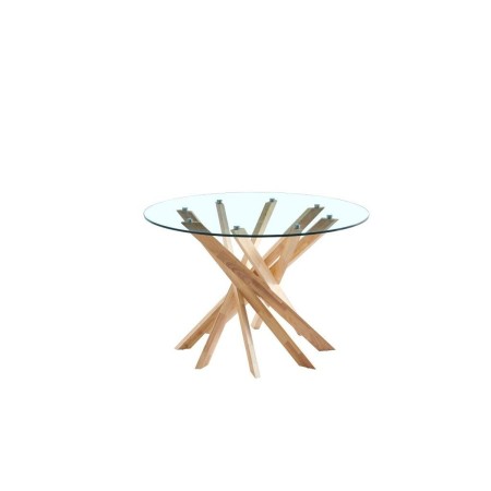 Tavolo da Pranzo DKD Home Decor Marrone Trasparente Cristallo Legno di noce 120 x 120 x 76 cm