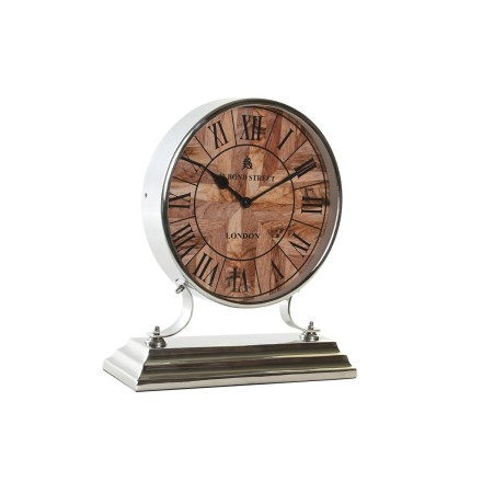 Orologio da Tavolo DKD Home Decor 30 x 9,5 x 33 cm Naturale Argentato Alluminio Legno di mango Tradizionale