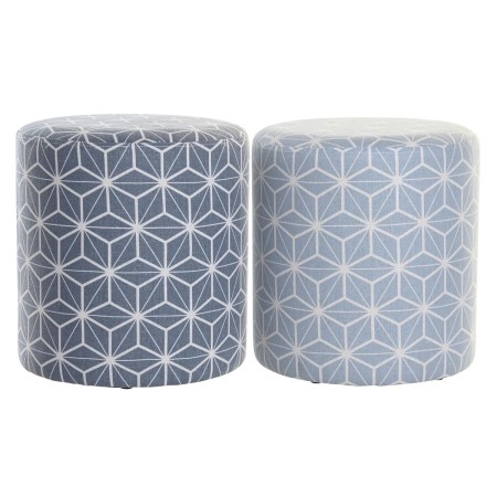 Poggiapiedi DKD Home Decor 31 x 31 x 33 cm Azzurro Blu cielo Pino Geometrico Mediterraneo (2 Unità)