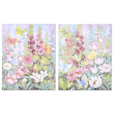 Quadro DKD Home Decor Fiori 80 x 3 x 100 cm Shabby Chic (2 Unità)